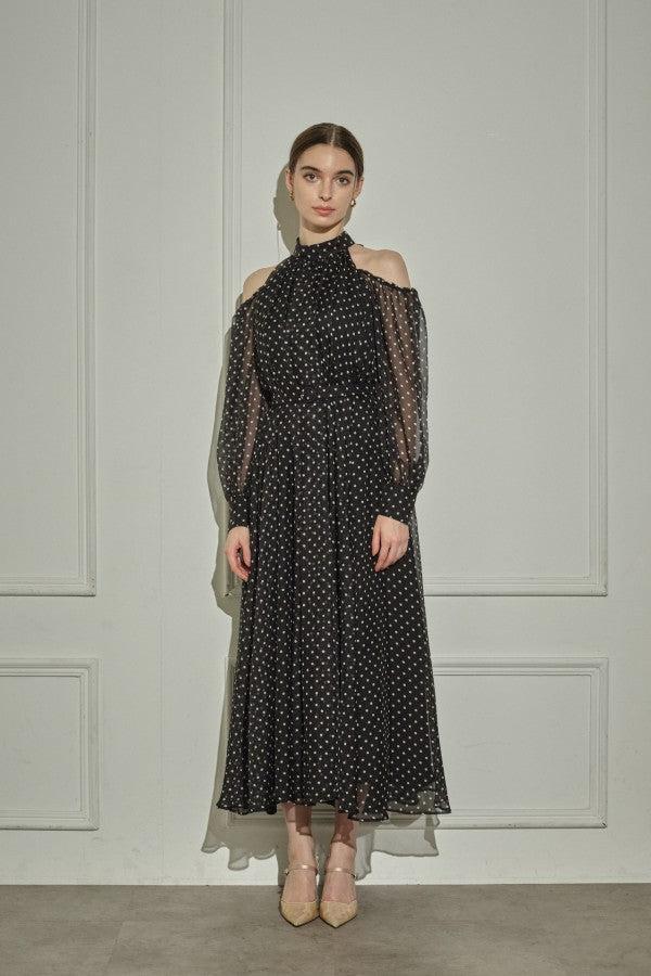 9/8 19時予約開始<br>Open Shoulder Dot Dress <br> -Black DOT-