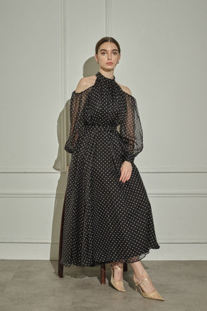 9/8 19時予約開始<br>Open Shoulder Dot Dress <br> -Black DOT-