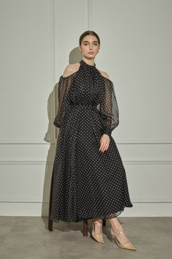 9/8 19時予約開始<br>Open Shoulder Dot Dress <br> -Black DOT-