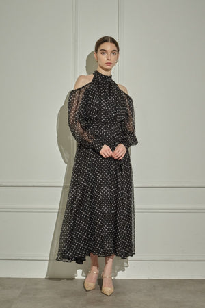 9/8 19時予約開始<br>Open Shoulder Dot Dress <br> -Black DOT-