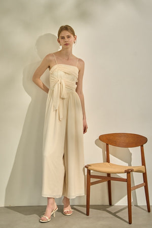Lace Overlay Georgette Jumpsuit <br> -Ivory-