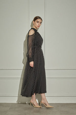 9/8 19時予約開始<br>Open Shoulder Dot Dress <br> -Black DOT-