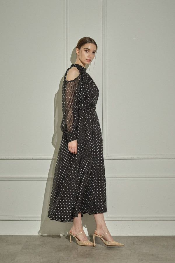 9/8 19時予約開始<br>Open Shoulder Dot Dress <br> -Black DOT-