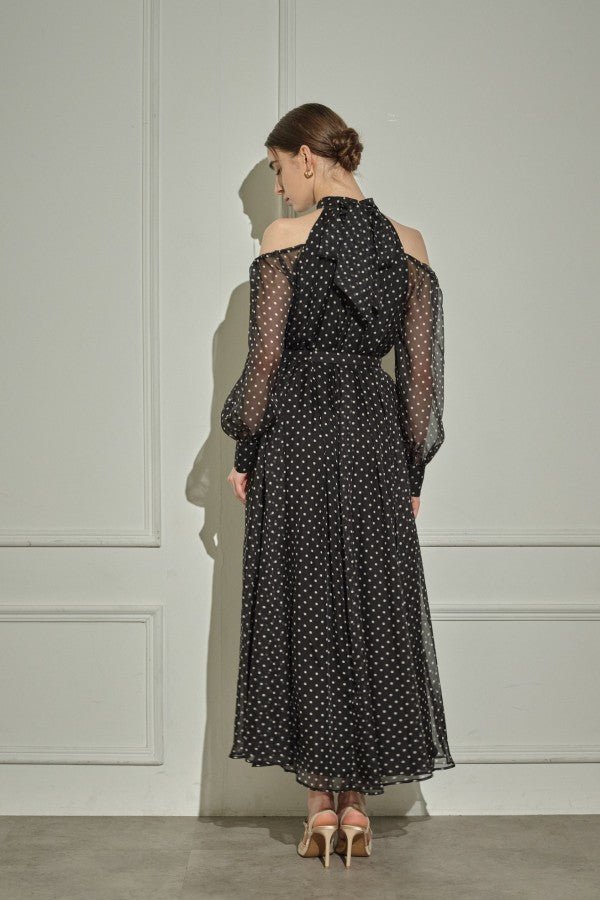 9/8 19時予約開始<br>Open Shoulder Dot Dress <br> -Black DOT-