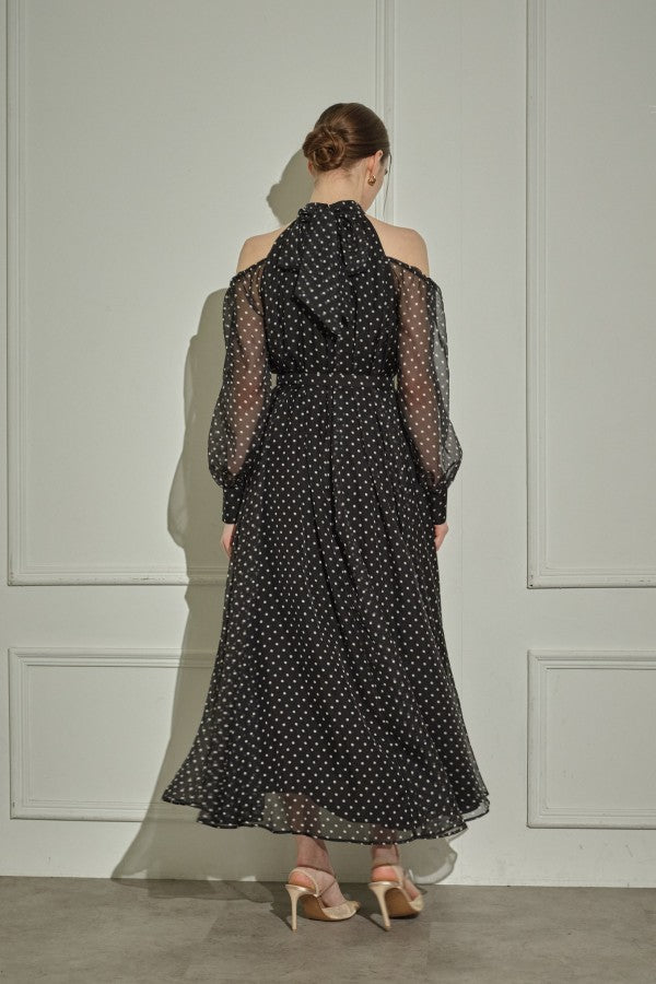 9/8 19時予約開始<br>Open Shoulder Dot Dress <br> -Black DOT-