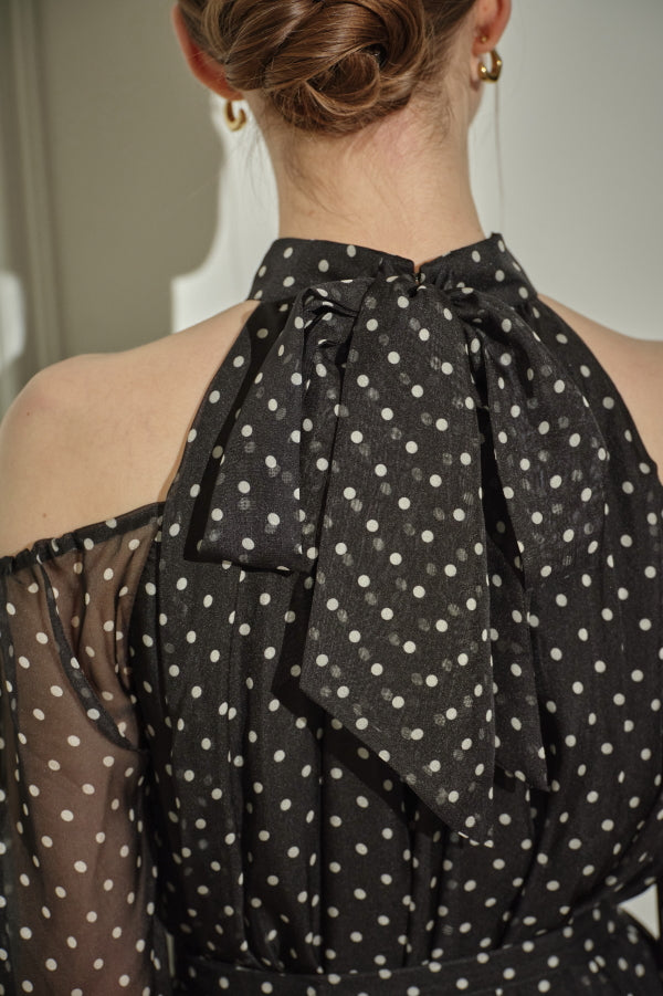 9/8 19時予約開始<br>Open Shoulder Dot Dress <br> -Black DOT-