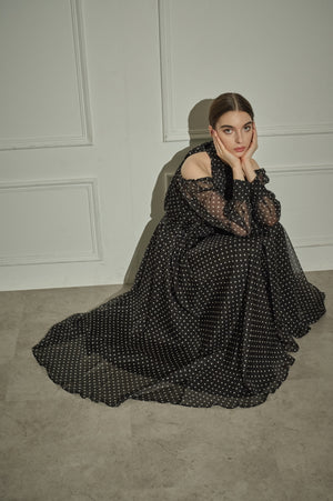 9/8 19時予約開始<br>Open Shoulder Dot Dress <br> -Black DOT-