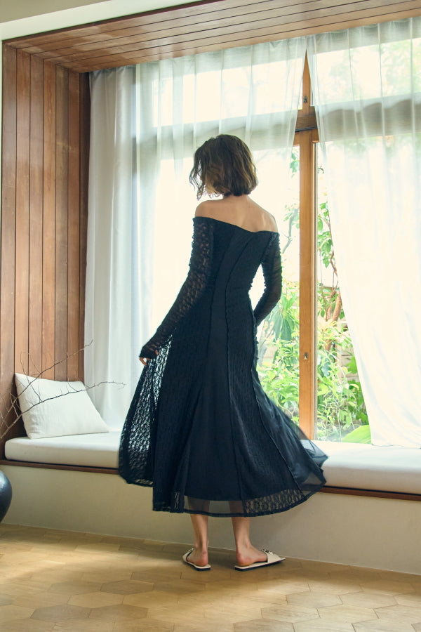 Lace＆Churu switching dress -Black- – ERADIE