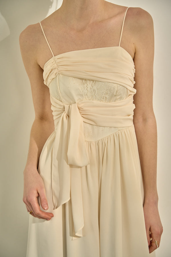 Lace Overlay Georgette Jumpsuit <br> -Ivory-