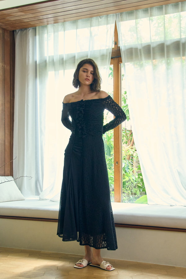 Lace＆Churu switching dress -Black- – ERADIE