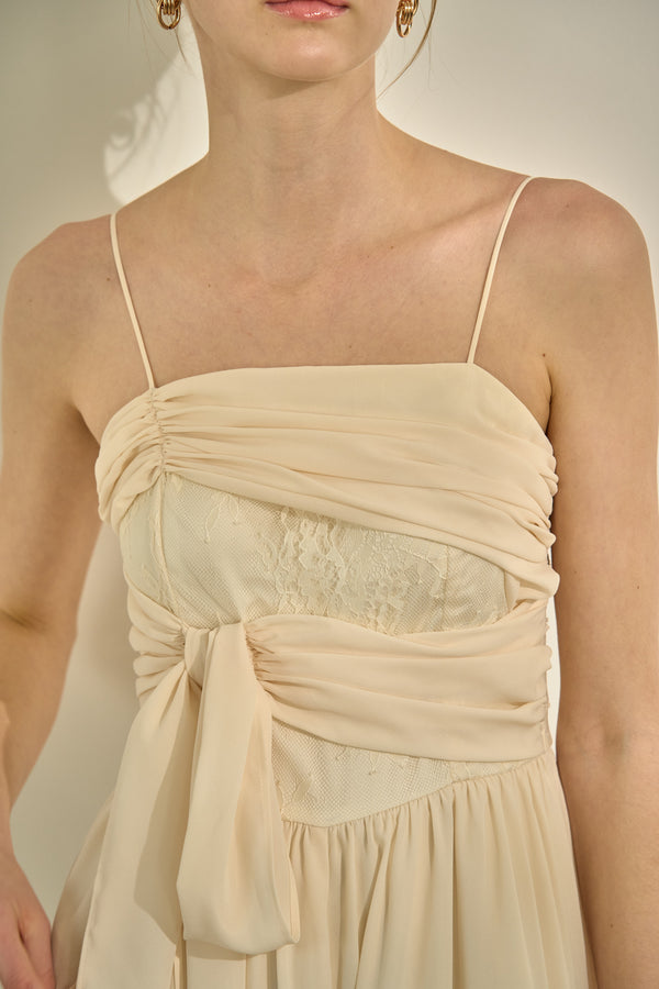 Lace Overlay Georgette Jumpsuit <br> -Ivory-