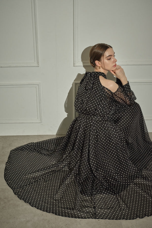 9/8 19時予約開始<br>Open Shoulder Dot Dress <br> -Black DOT-
