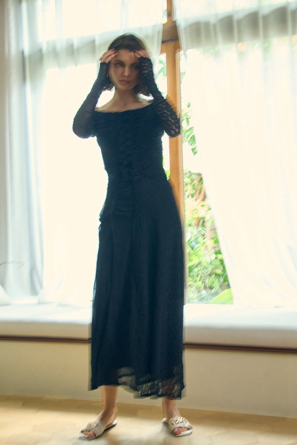 Lace＆Churu switching dress -Black- – ERADIE