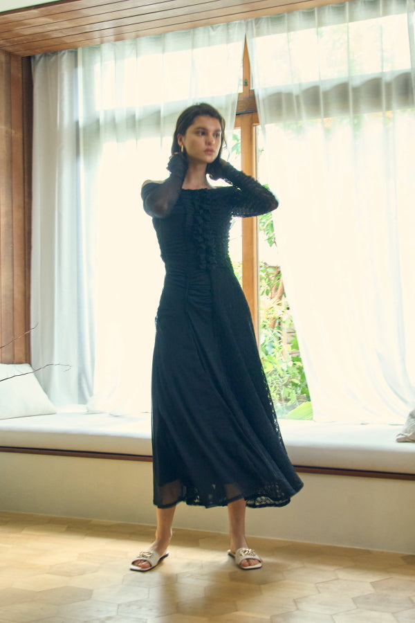 Lace＆Churu switching dress -Black- – ERADIE