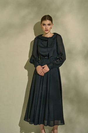 Asymmetrical Tie Satin Dress  <br> -Black-