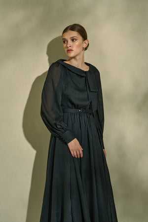 Asymmetrical Tie Satin Dress  <br> -Black-