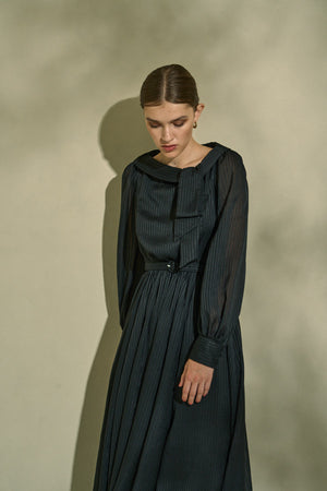Asymmetrical Tie Satin Dress  <br> -Black-