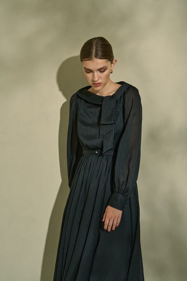 Asymmetrical Tie Satin Dress  <br> -Black-