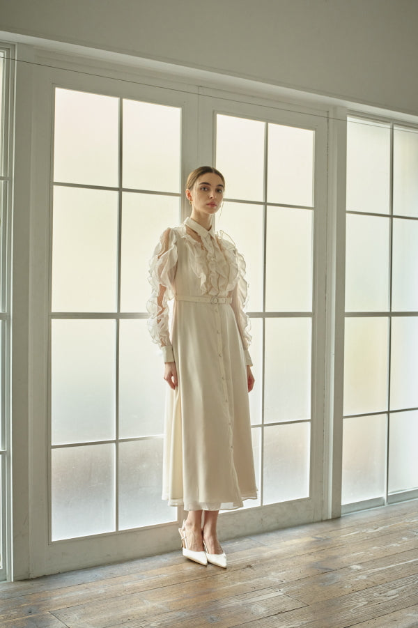 9/8 19時予約開始<br>Sheer Cascade Shirt One-piece <br> -Ivory-