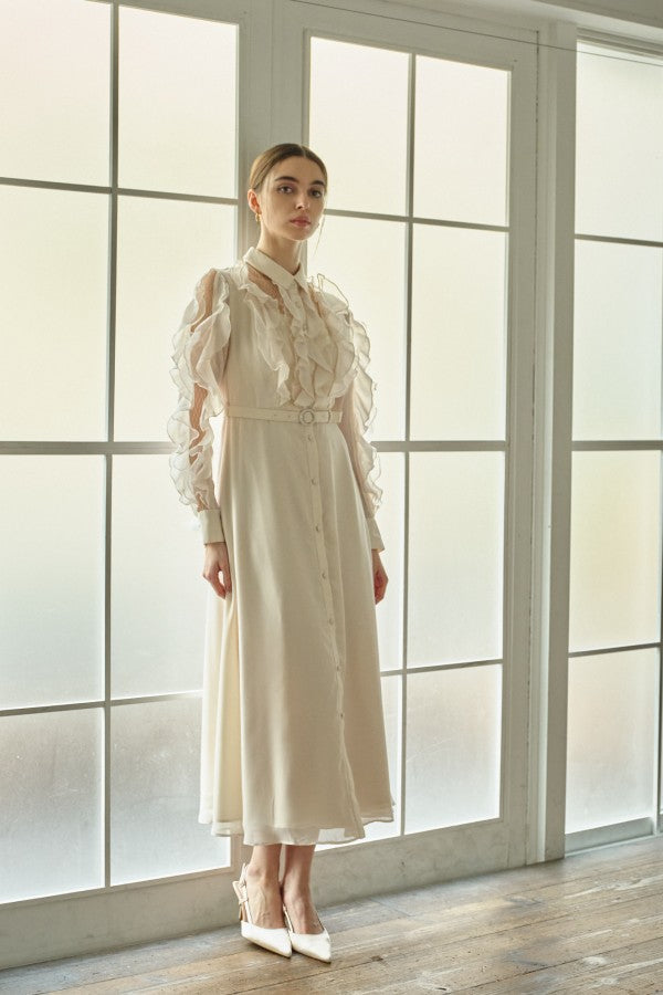 9/8 19時予約開始<br>Sheer Cascade Shirt One-piece <br> -Ivory-