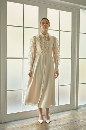 9/8 19時予約開始<br>Sheer Cascade Shirt One-piece <br> -Ivory-