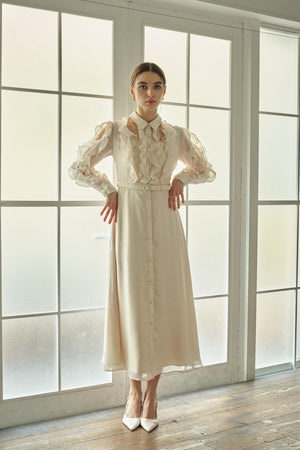 9/8 19時予約開始<br>Sheer Cascade Shirt One-piece <br> -Ivory-