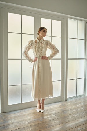 9/8 19時予約開始<br>Sheer Cascade Shirt One-piece <br> -Ivory-