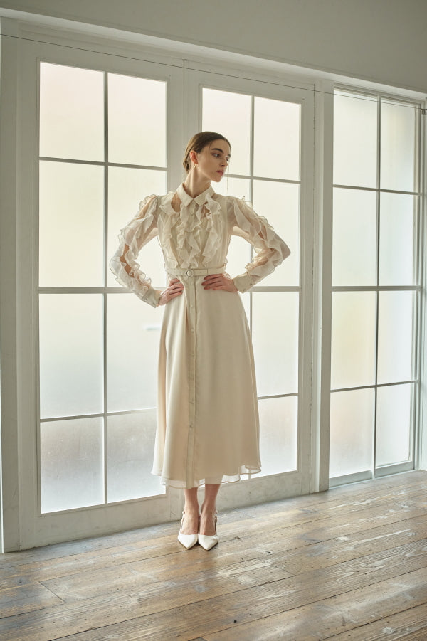 9/8 19時予約開始<br>Sheer Cascade Shirt One-piece <br> -Ivory-