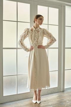 9/8 19時予約開始<br>Sheer Cascade Shirt One-piece <br> -Ivory-