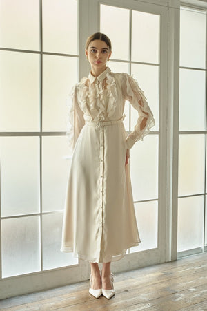 9/8 19時予約開始<br>Sheer Cascade Shirt One-piece <br> -Ivory-