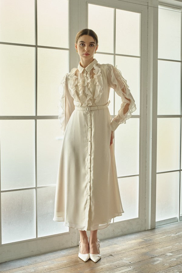 9/8 19時予約開始<br>Sheer Cascade Shirt One-piece <br> -Ivory-