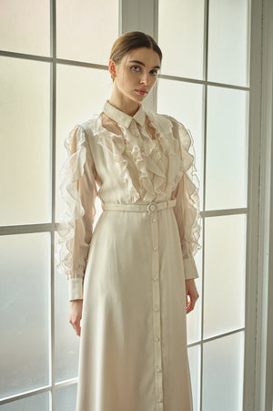 9/8 19時予約開始<br>Sheer Cascade Shirt One-piece <br> -Ivory-