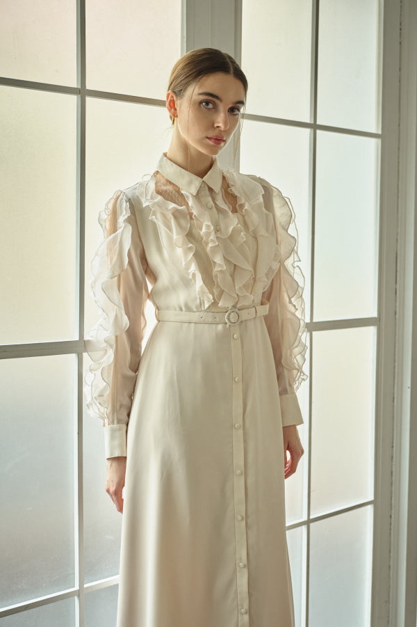 9/8 19時予約開始<br>Sheer Cascade Shirt One-piece <br> -Ivory-