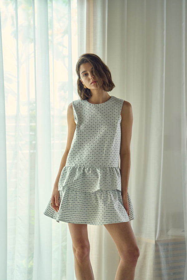 【Pre-order】Jacquard tiered mini one piece  <br> -White-