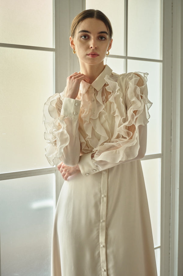 9/8 19時予約開始<br>Sheer Cascade Shirt One-piece <br> -Ivory-