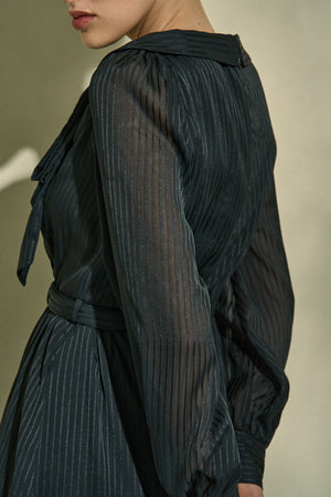 Asymmetrical Tie Satin Dress  <br> -Black-