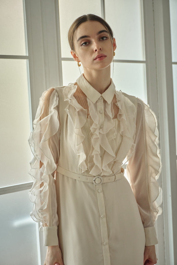 9/8 19時予約開始<br>Sheer Cascade Shirt One-piece <br> -Ivory-