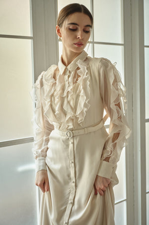 9/8 19時予約開始<br>Sheer Cascade Shirt One-piece <br> -Ivory-