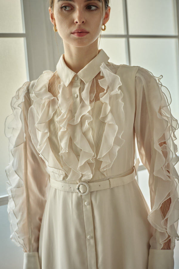 9/8 19時予約開始<br>Sheer Cascade Shirt One-piece <br> -Ivory-