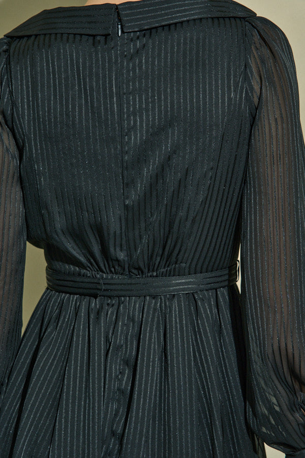 Asymmetrical Tie Satin Dress  <br> -Black-