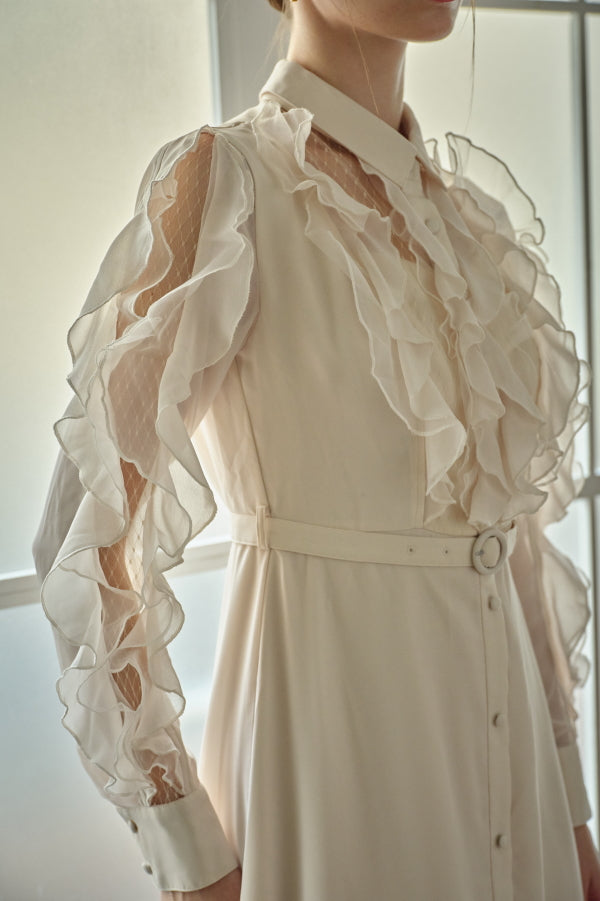 9/8 19時予約開始<br>Sheer Cascade Shirt One-piece <br> -Ivory-