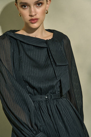 Asymmetrical Tie Satin Dress  <br> -Black-