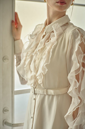 9/8 19時予約開始<br>Sheer Cascade Shirt One-piece <br> -Ivory-