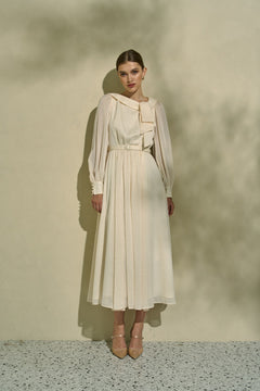 Asymmetrical Tie Satin Dress  <br> -Off white-