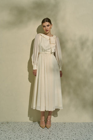 Asymmetrical Tie Satin Dress  <br> -Off white-