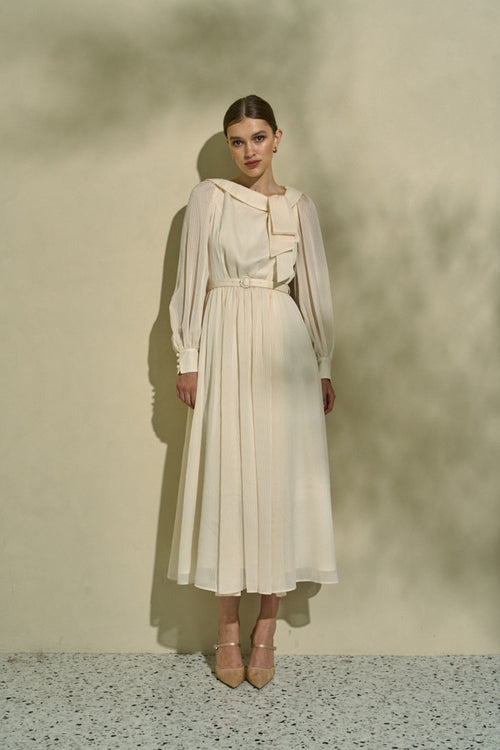 Asymmetrical Tie Satin Dress  <br> -Off white-