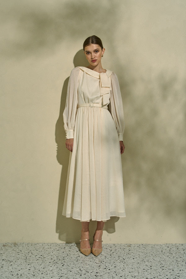 Asymmetrical Tie Satin Dress  <br> -Off white-