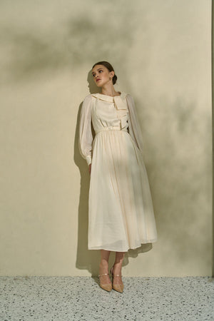Asymmetrical Tie Satin Dress  <br> -Off white-