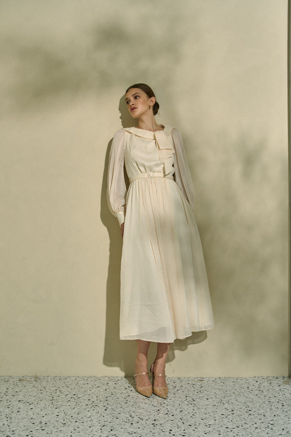 Asymmetrical Tie Satin Dress  <br> -Off white-