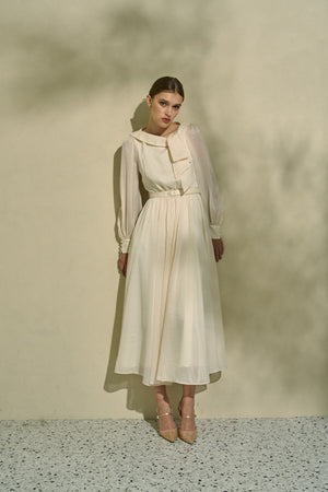 Asymmetrical Tie Satin Dress  <br> -Off white-